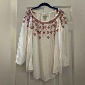 St. John's Bay White Blouse with Red Embroidery Medium
